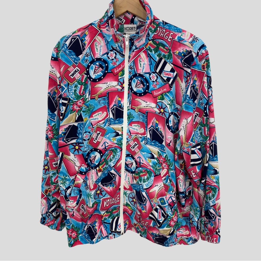 Vintage 90s Koret Barbiecore Travel Pink Blue Lightweight Bomber Jacket